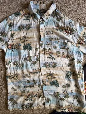 Casual Short-Sleeve Hawaiian Shirt - Cream & Light Blue